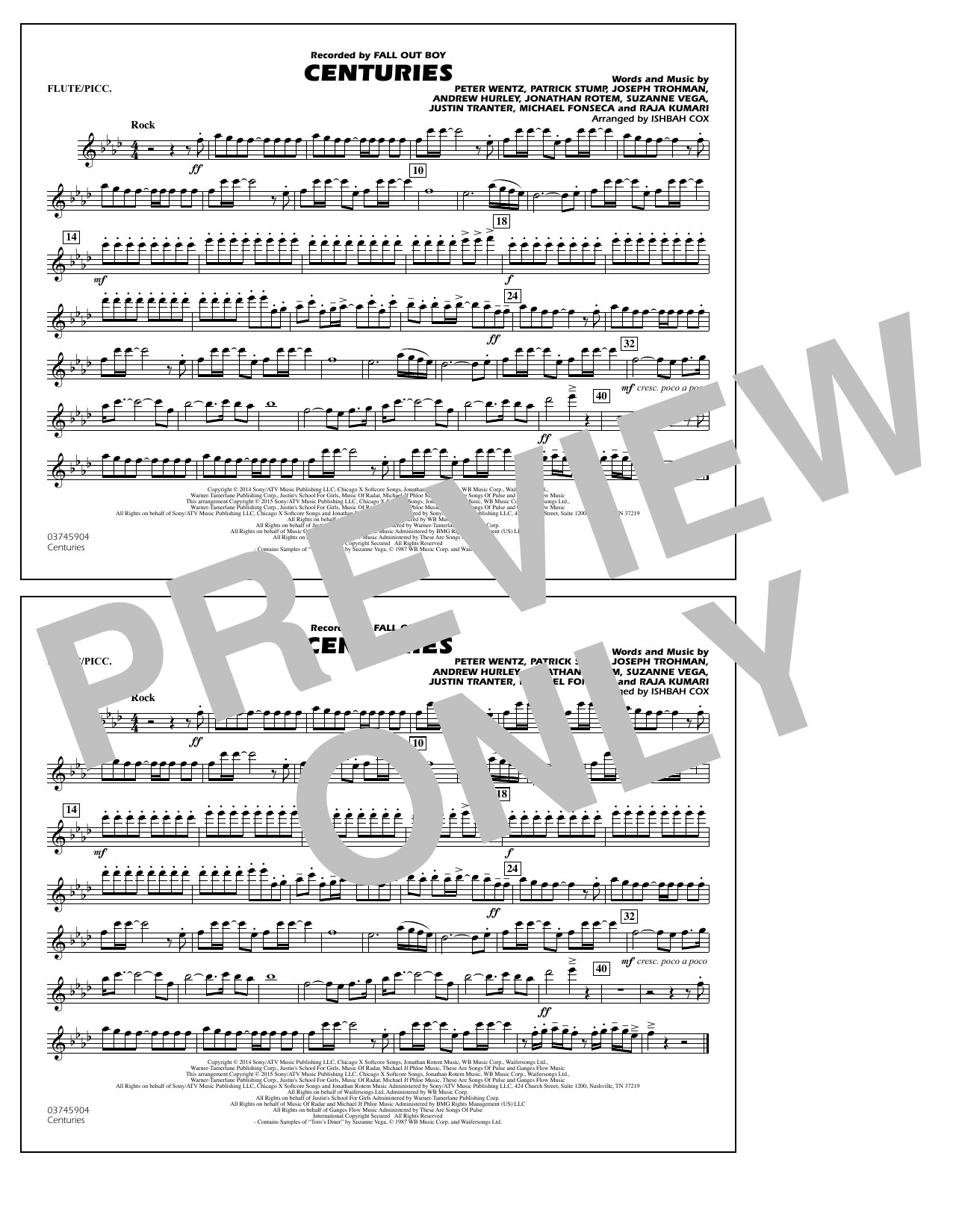 Ishbah Cox Centuries Flute Piccolo Chords Sheet Music Notes