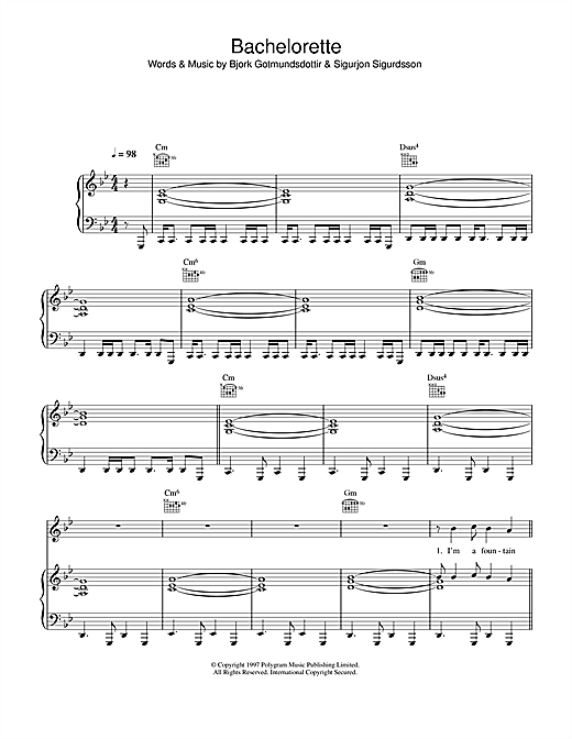 Preview Bjork Bachelorette Pop sheet music, notes and chords for Piano, Vocal & Guitar (Right-Hand Melody), SKU: 33859 Bachelorette sheet music