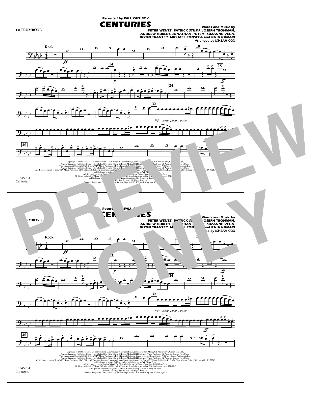 Ishbah Cox Centuries 1st Trombone Chords Sheet Music Notes