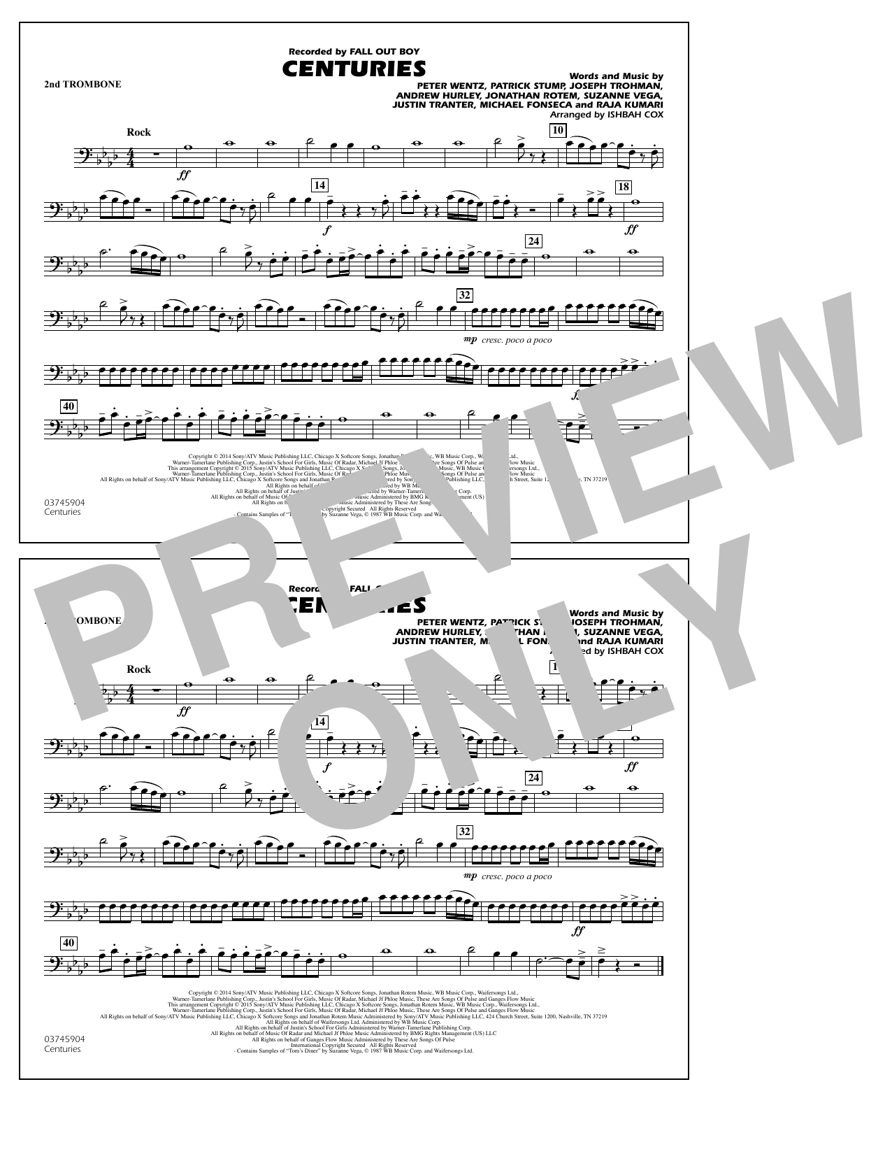 Ishbah Cox Centuries 2nd Trombone Chords Sheet Music Notes Download Pop Marching Band Pdf Print 338603