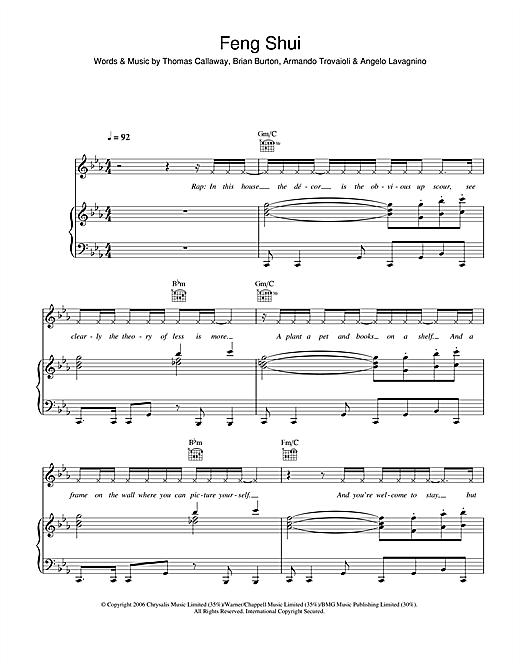 Preview Gnarls Barkley Feng Shui Pop sheet music, notes and chords for Piano, Vocal & Guitar, SKU: 37118 Feng Shui sheet music