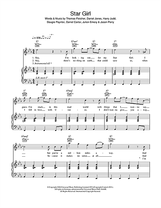 Preview McFly Star Girl Pop sheet music, notes and chords for Piano, Vocal & Guitar, SKU: 37202 Star Girl sheet music