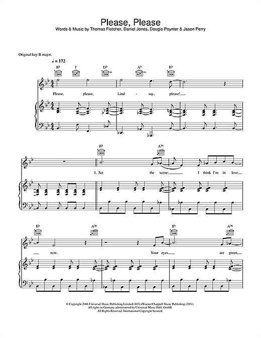 Preview McFly Please, Please Pop sheet music, notes and chords for Piano, Vocal & Guitar, SKU: 37424 Please, Please sheet music