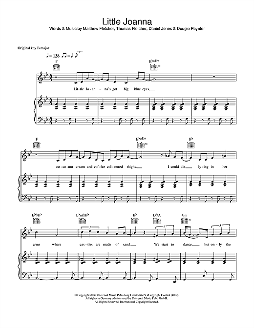 Preview McFly Little Joanna Pop sheet music, notes and chords for Piano, Vocal & Guitar, SKU: 37427 Little Joanna sheet music