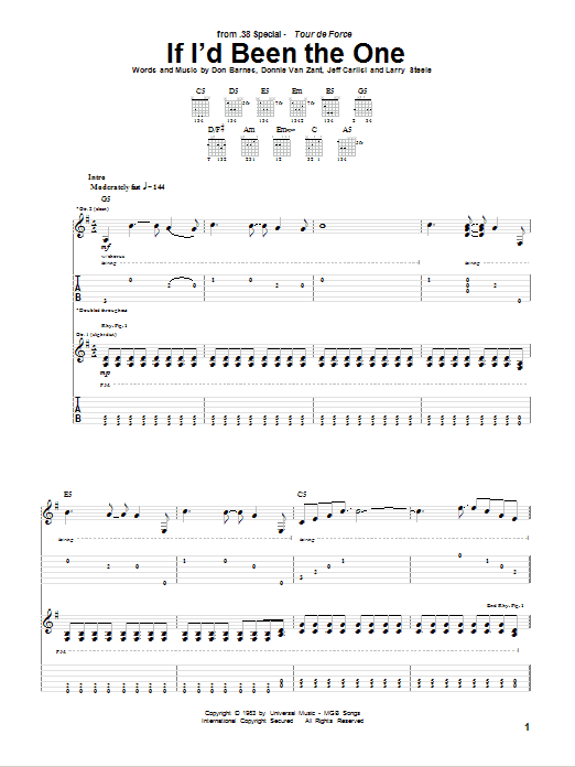 38 Special If I'd Been The One Sheet Music Notes & Chords for Guitar Tab - Download or Print PDF