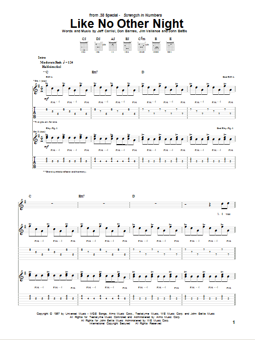38 Special Like No Other Night Sheet Music Notes & Chords for Guitar Tab - Download or Print PDF