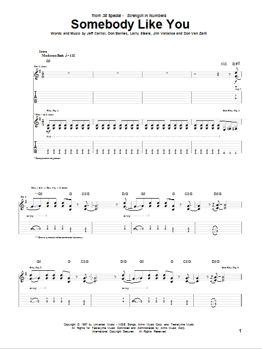 38 Special Somebody Like You Sheet Music Notes & Chords for Guitar Tab - Download or Print PDF