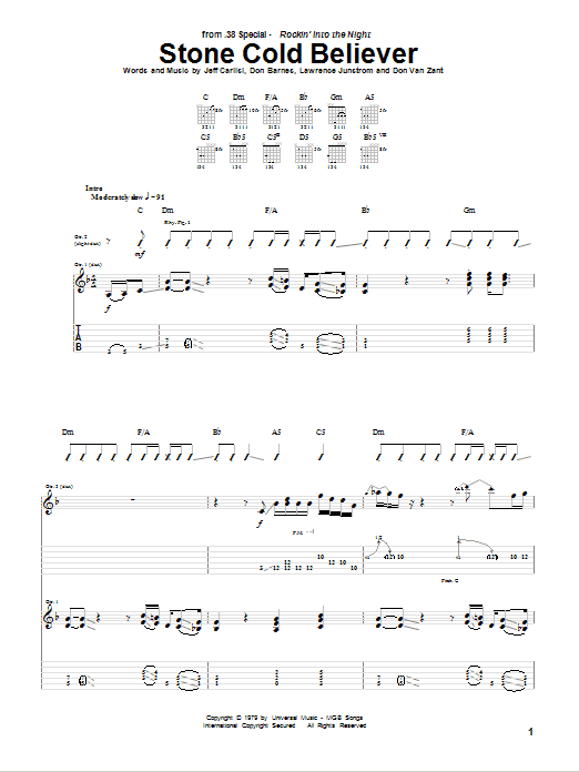 38 Special Stone Cold Believer Sheet Music Notes & Chords for Guitar Tab - Download or Print PDF