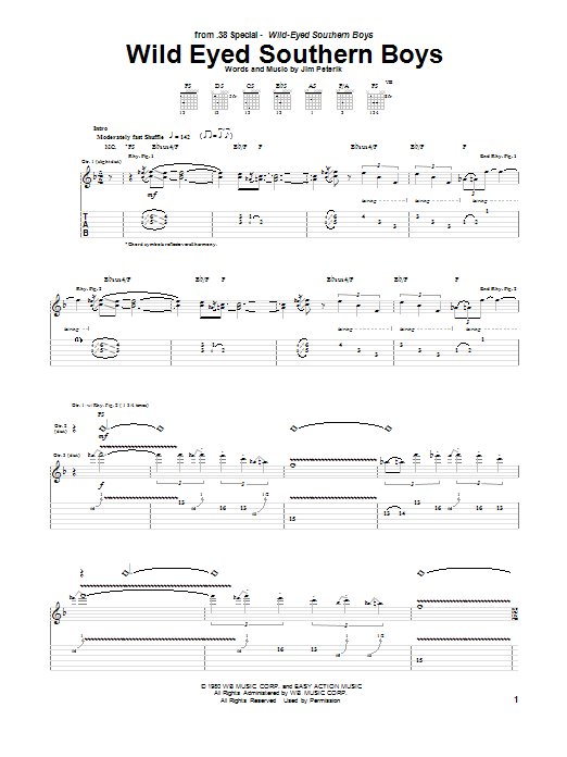 38 Special Wild Eyed Southern Boys Sheet Music Notes & Chords for Guitar Tab - Download or Print PDF