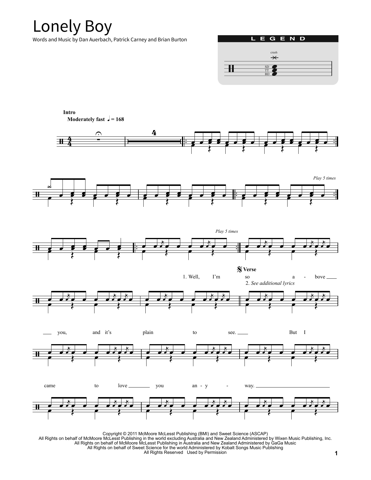 The Black Keys Lonely Boy Chords, Sheet Music Notes | Download Pop.