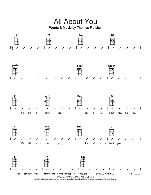 Mcfly All About You Sheet Music Notes Chords Download Printable Ukulele With Strumming Patterns Sku 39302