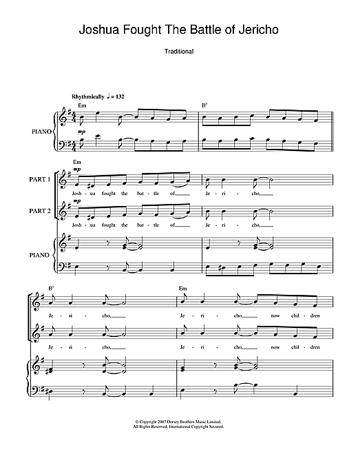 Preview Traditional Joshua Fit De Battle Of Jericho (arr. Rick Hein) Traditional sheet music, notes and chords for 2-Part Choir, SKU: 39482 sheet music, piano notes, chords, guitar tabs, score, transpose, transcribe, how to play, guide, download, learn, tutorial, progression, song, artist, awards, billboard, mtv, vh1, tour, single, album, release