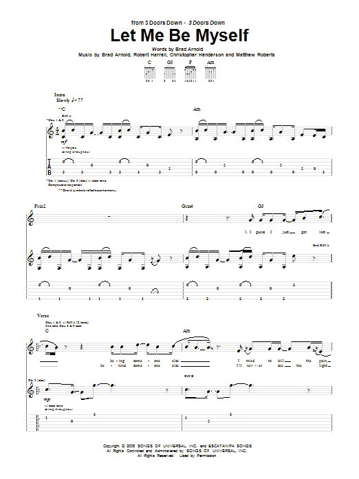 Preview 3 Doors Down Let Me Be Myself Pop sheet music, notes and chords for Guitar Tab, SKU: 67471 Let Me Be Myself sheet music