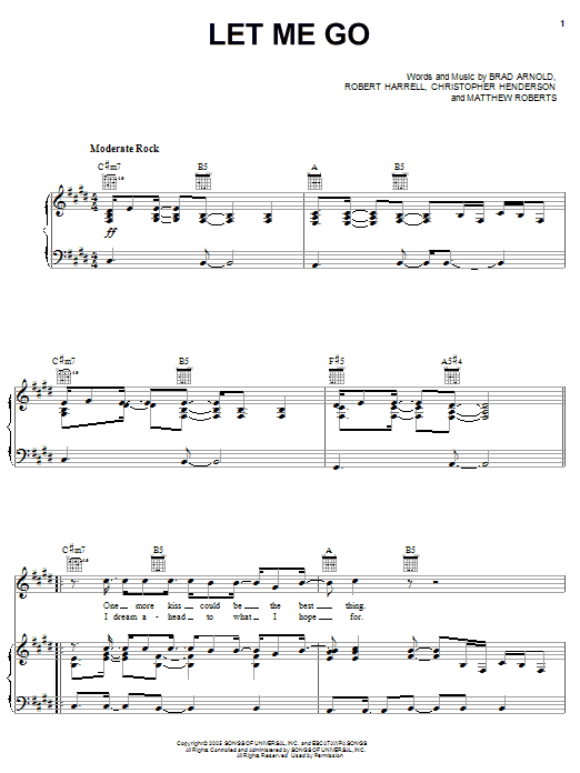 Preview 3 Doors Down Let Me Go Pop sheet music, notes and chords for Easy Piano, SKU: 52259 Let Me Go sheet music