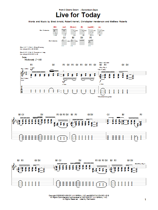 Preview 3 Doors Down Live For Today Pop sheet music, notes and chords for Guitar Tab, SKU: 50849 Live For Today sheet music
