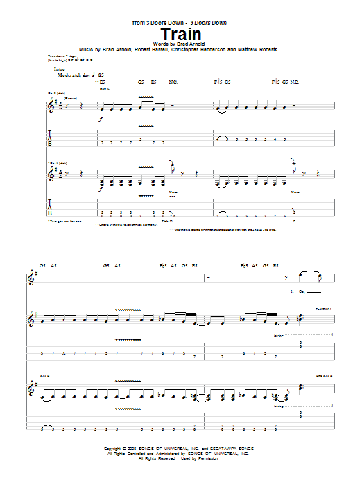 Preview 3 Doors Down Train Pop sheet music, notes and chords for Guitar Tab, SKU: 67477 Train sheet music