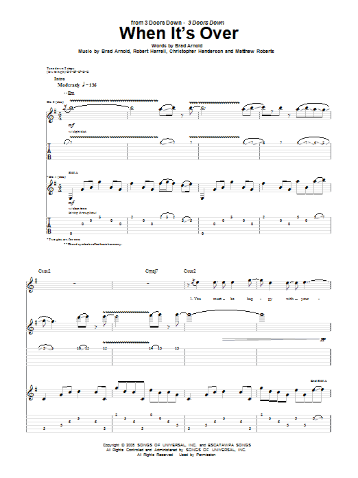 Preview 3 Doors Down When It's Over Pop sheet music, notes and chords for Guitar Tab, SKU: 67474 When It's Over sheet music