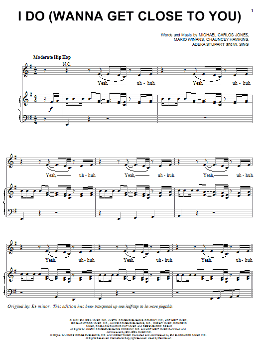 3LW featuring P. Diddy & Loon I Do (Wanna Get Close To You) Sheet Music Notes & Chords for Piano, Vocal & Guitar (Right-Hand Melody) - Download or Print PDF