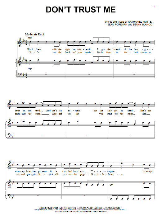 3OH!3 Don't Trust Me Sheet Music Notes & Chords for Piano, Vocal & Guitar (Right-Hand Melody) - Download or Print PDF
