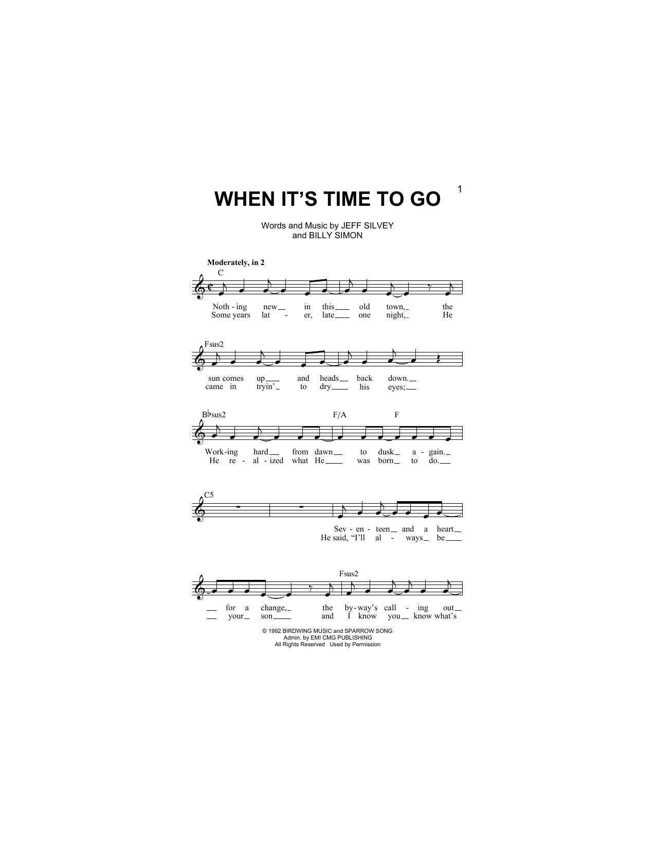4Him When It's Time To Go Sheet Music Notes & Chords for Melody Line, Lyrics & Chords - Download or Print PDF
