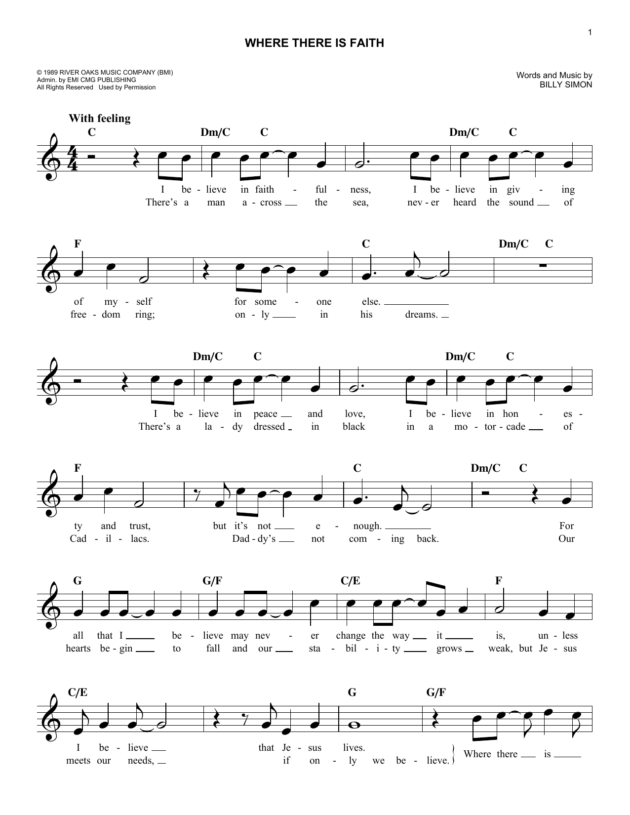 4 Him Where There Is Faith Sheet Music Notes & Chords for Melody Line, Lyrics & Chords - Download or Print PDF