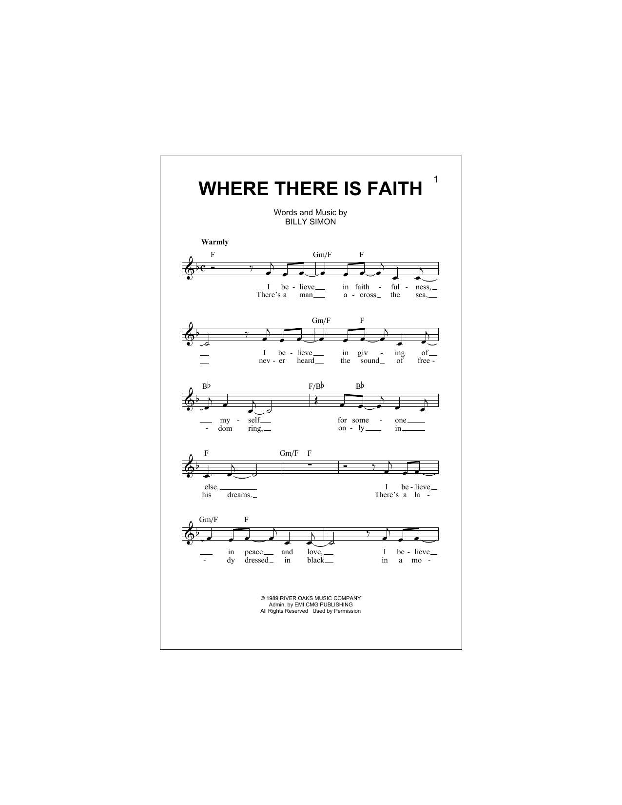 4Him Where There Is Faith Sheet Music Notes & Chords for Melody Line, Lyrics & Chords - Download or Print PDF