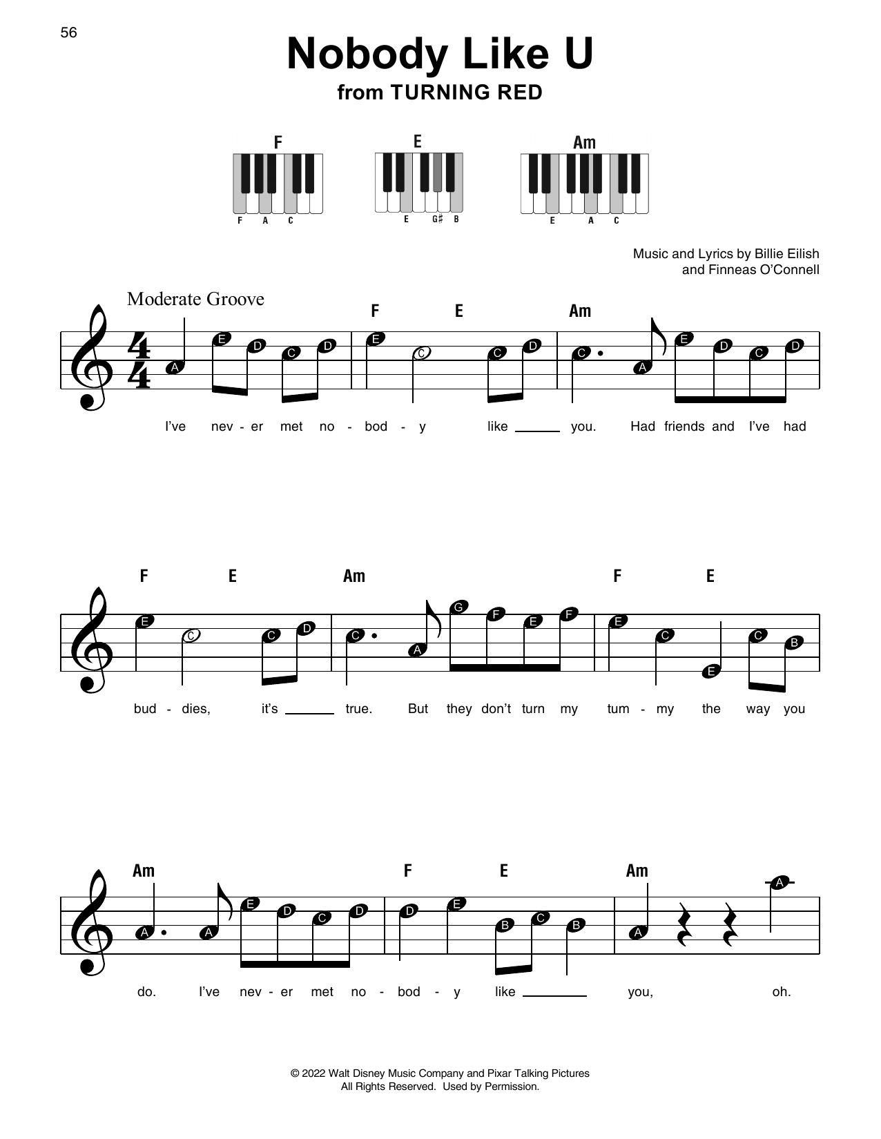 4*TOWN Nobody Like U (from Turning Red) Sheet Music Notes & Chords for Super Easy Piano - Download or Print PDF