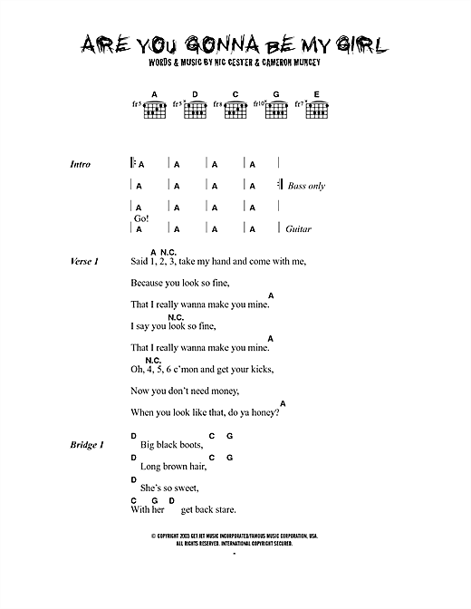 Jet Are You Gonna Be My Girl Sheet Music Notes Chords Download