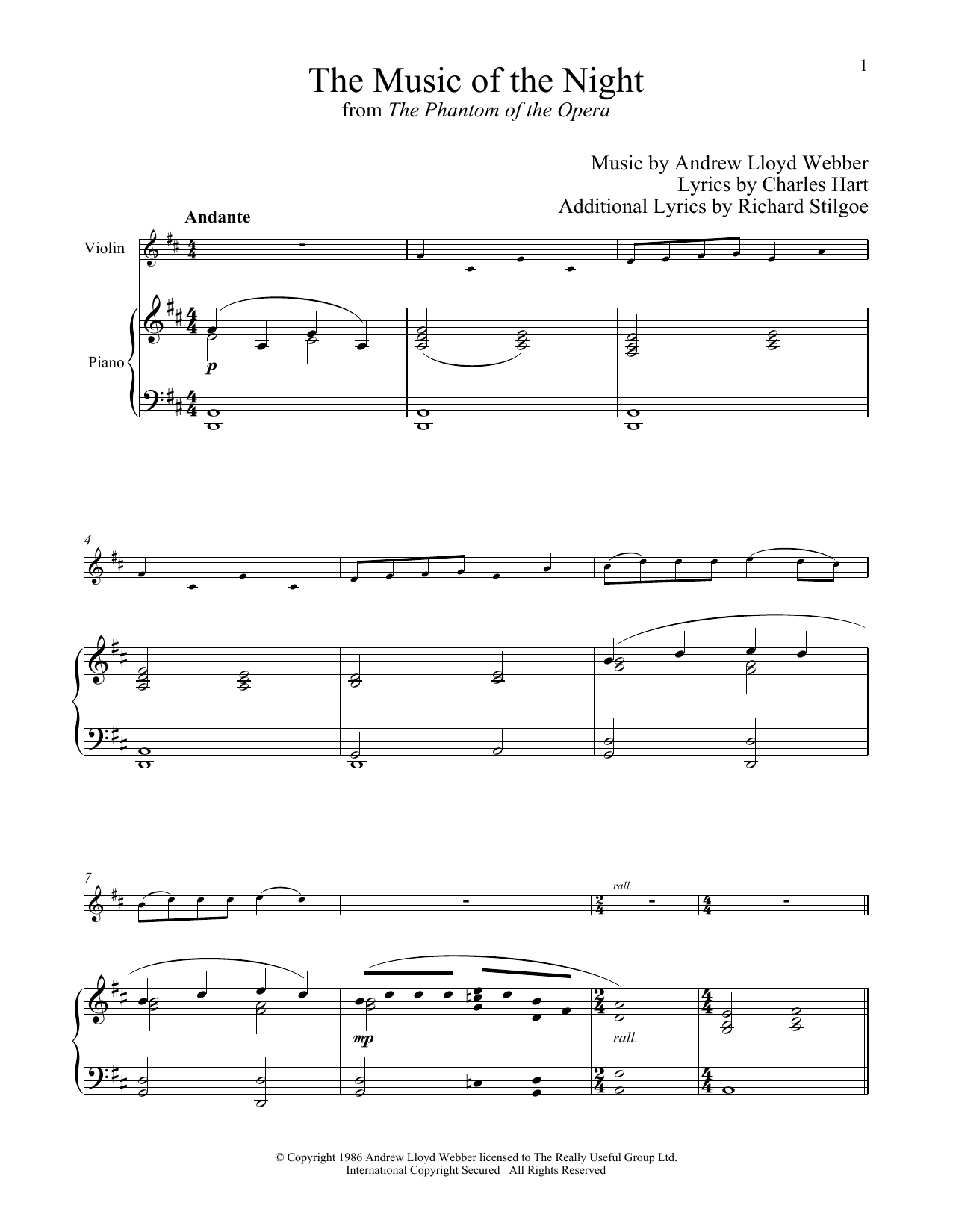 Preview Andrew Lloyd Webber The Music of the Night (from The Phantom of the Opera) Broadway sheet music, notes and chords for Violin and Piano, SKU: 408129 sheet music, piano notes, chords, guitar tabs, score, transpose, transcribe, how to play, guide, download, learn, tutorial, progression, song, artist, awards, billboard, mtv, vh1, tour, single, album, release