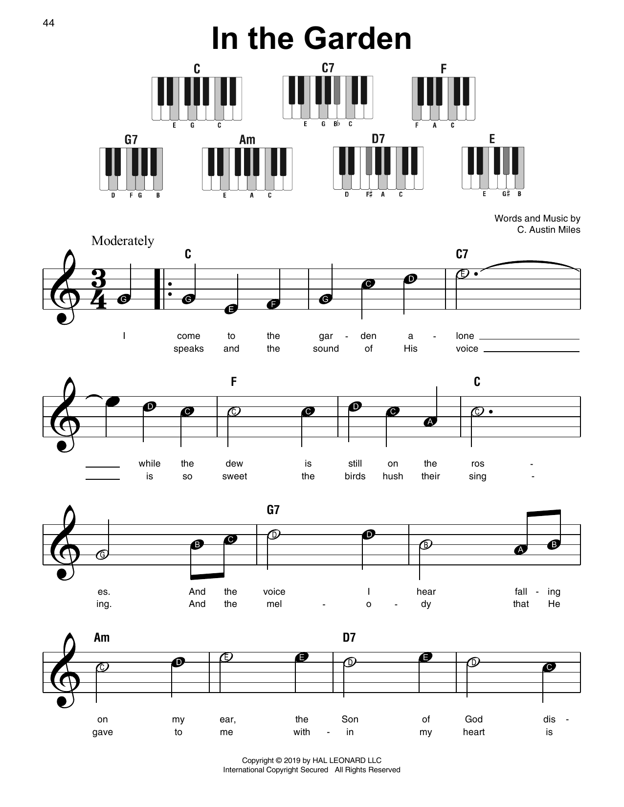C Austin Miles In The Garden Chords Sheet Music Notes Download