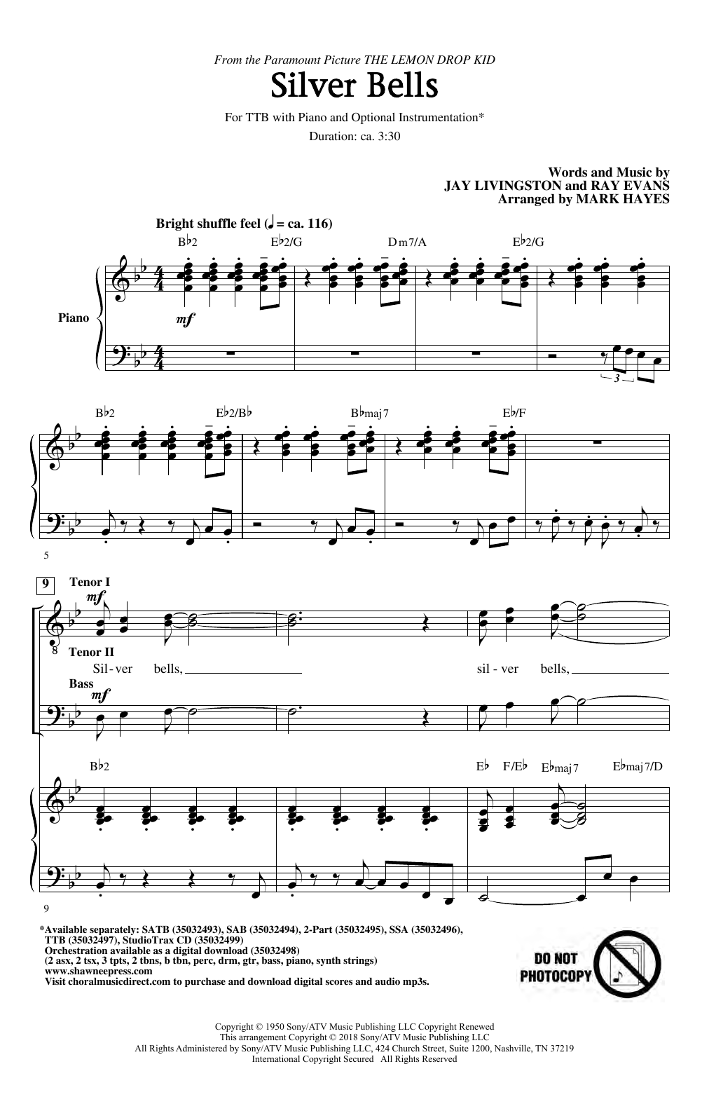 Preview Jay Livingston & Ray Evans Silver Bells (arr. Mark Hayes) Christmas sheet music, notes and chords for TTBB Choir, SKU: 410503 sheet music, piano notes, chords, guitar tabs, score, transpose, transcribe, how to play, guide, download, learn, tutorial, progression, song, artist, awards, billboard, mtv, vh1, tour, single, album, release