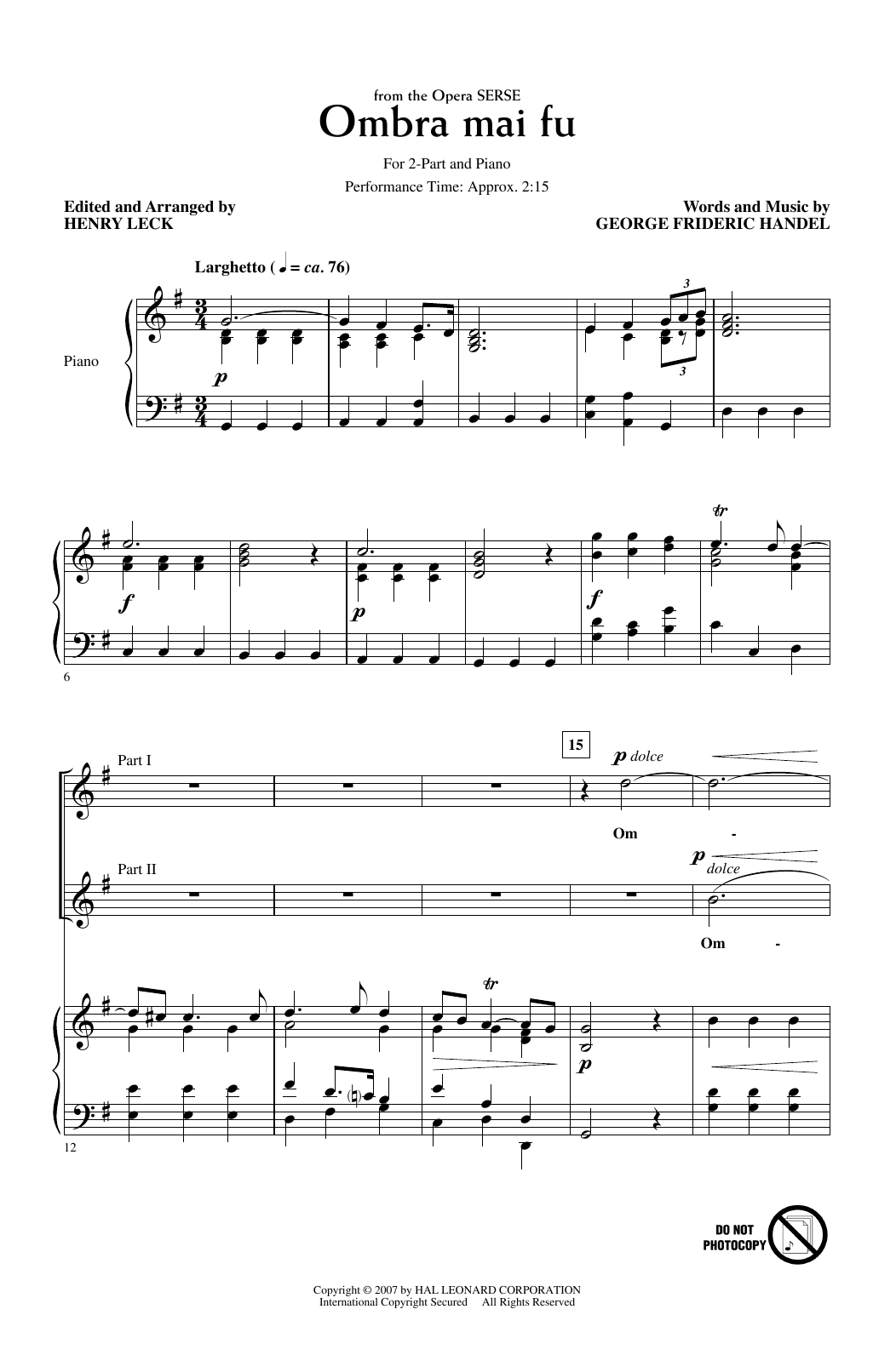 Preview George Frideric Handel Ombra Mai Fu (Henry Leck) Classical sheet music, notes and chords for 2-Part Choir, SKU: 410618 sheet music, piano notes, chords, guitar tabs, score, transpose, transcribe, how to play, guide, download, learn, tutorial, progression, song, artist, awards, billboard, mtv, vh1, tour, single, album, release