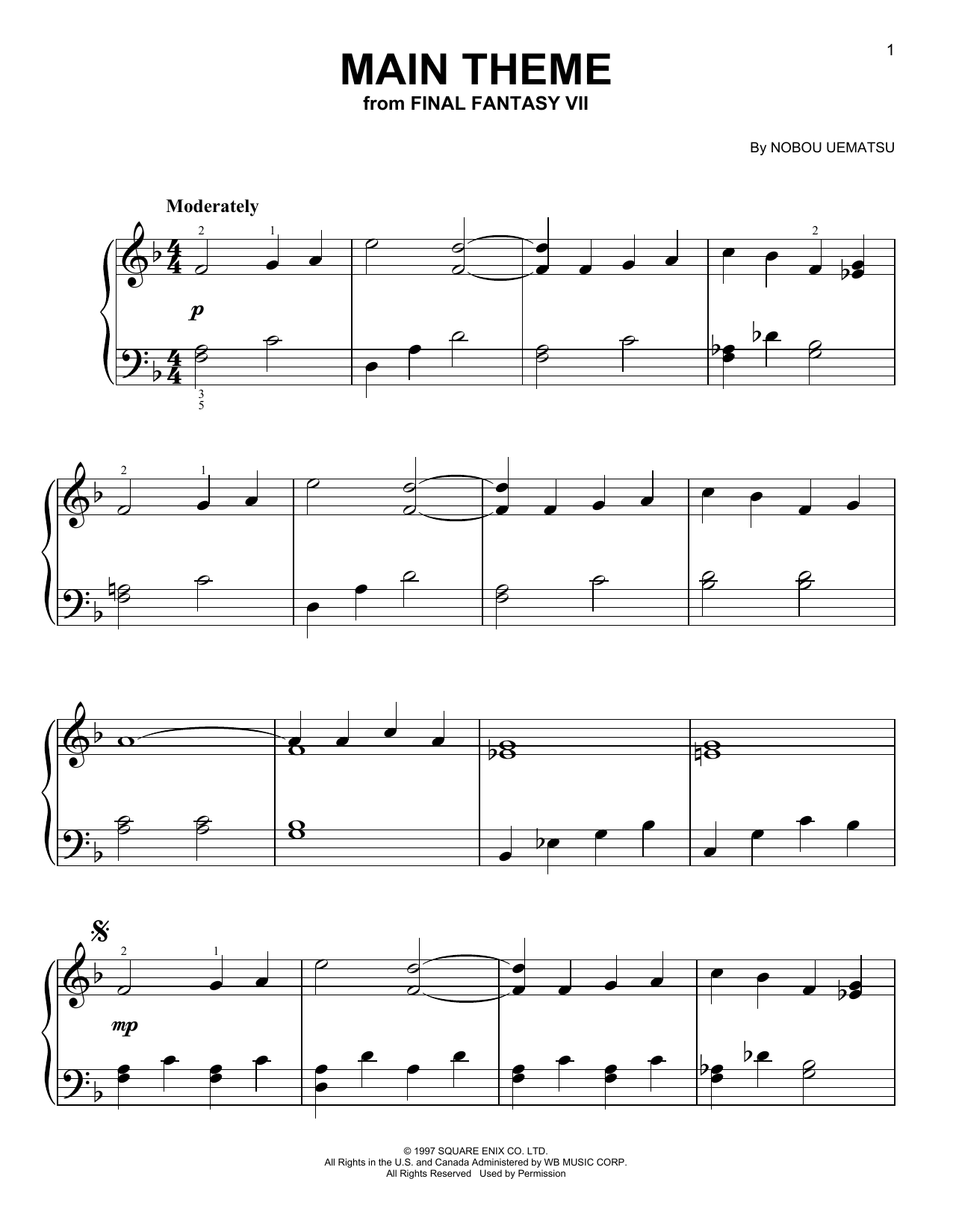Preview Nobuo Uematsu Main Theme (from Final Fantasy VII) Video Game sheet music, notes and chords for Easy Piano, SKU: 410940 sheet music, piano notes, chords, guitar tabs, score, transpose, transcribe, how to play, guide, download, learn, tutorial, progression, song, artist, awards, billboard, mtv, vh1, tour, single, album, release