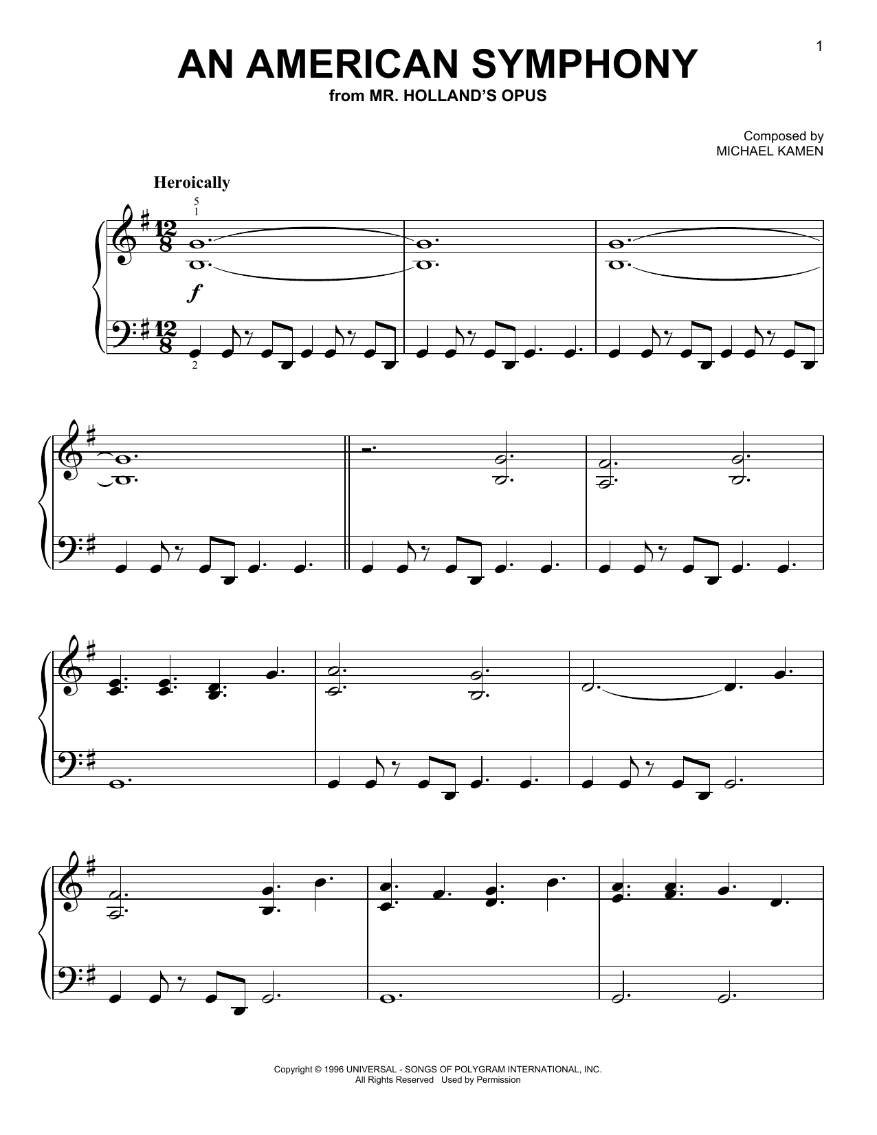 Preview Michael Kamen An American Symphony Film/TV sheet music, notes and chords for Easy Piano, SKU: 410955 sheet music, piano notes, chords, guitar tabs, score, transpose, transcribe, how to play, guide, download, learn, tutorial, progression, song, artist, awards, billboard, mtv, vh1, tour, single, album, release