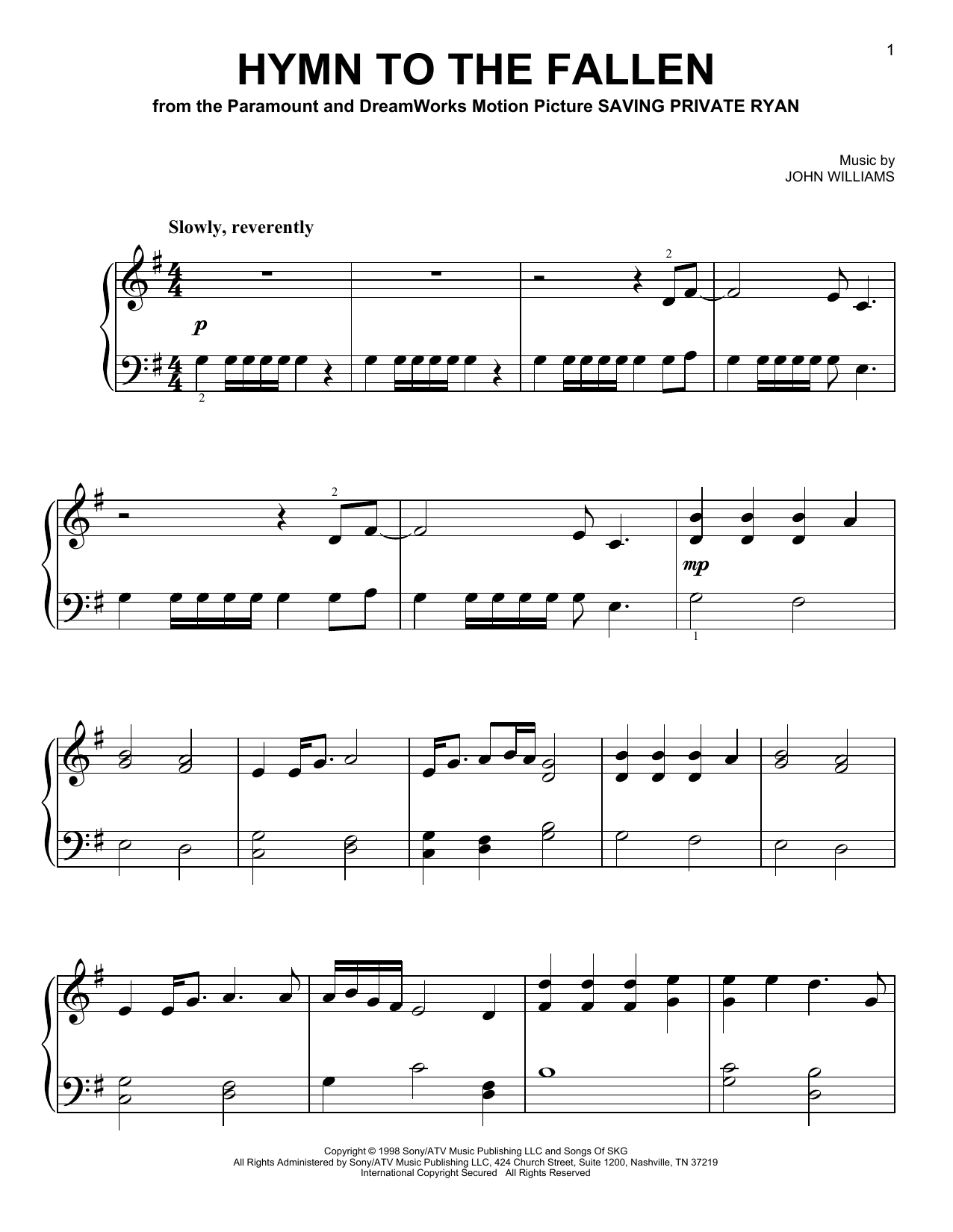 Preview John Williams Hymn To The Fallen Film/TV sheet music, notes and chords for Easy Piano, SKU: 410957 sheet music, piano notes, chords, guitar tabs, score, transpose, transcribe, how to play, guide, download, learn, tutorial, progression, song, artist, awards, billboard, mtv, vh1, tour, single, album, release