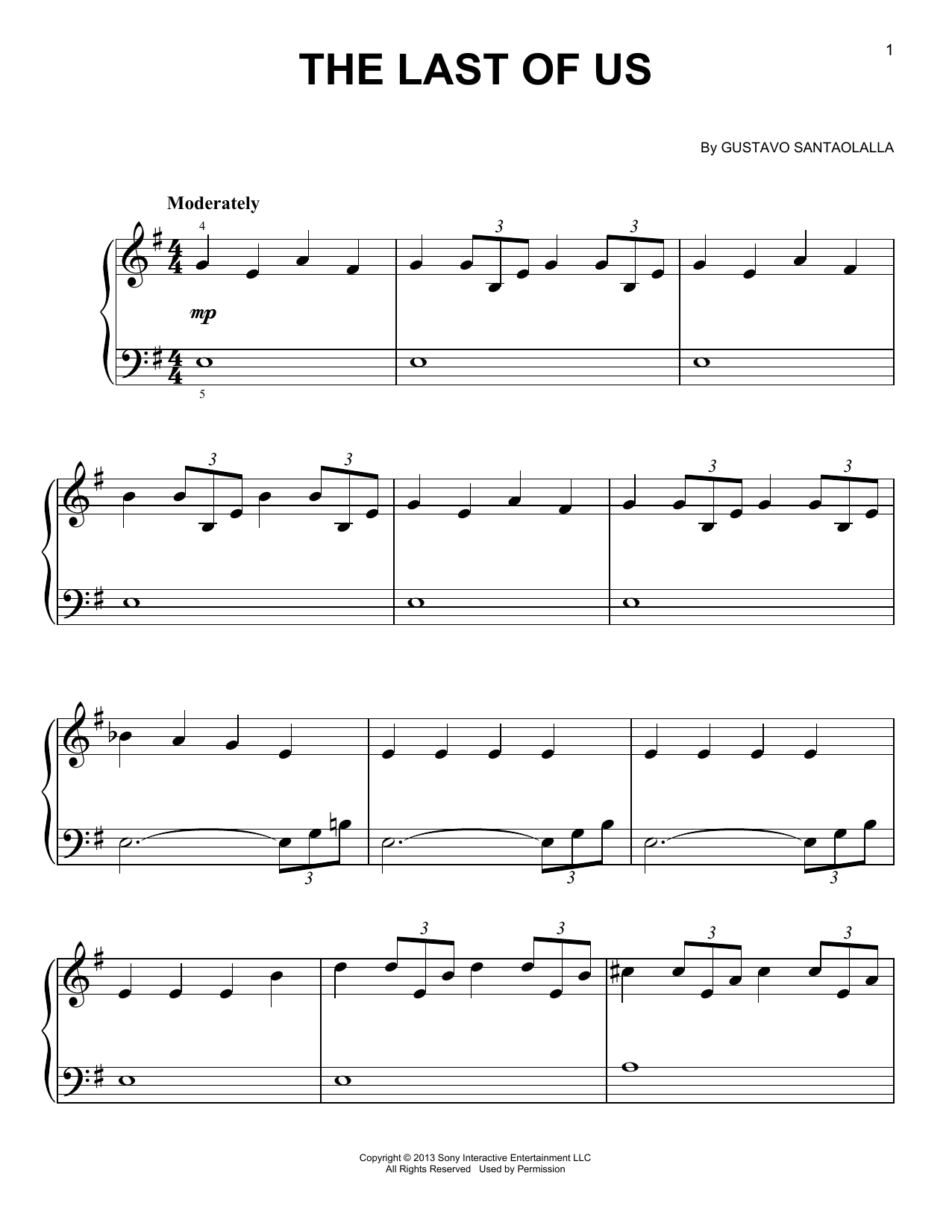 Preview Gustavo Santaolalla The Last Of Us Video Game sheet music, notes and chords for Easy Piano, SKU: 410988 sheet music, piano notes, chords, guitar tabs, score, transpose, transcribe, how to play, guide, download, learn, tutorial, progression, song, artist, awards, billboard, mtv, vh1, tour, single, album, release