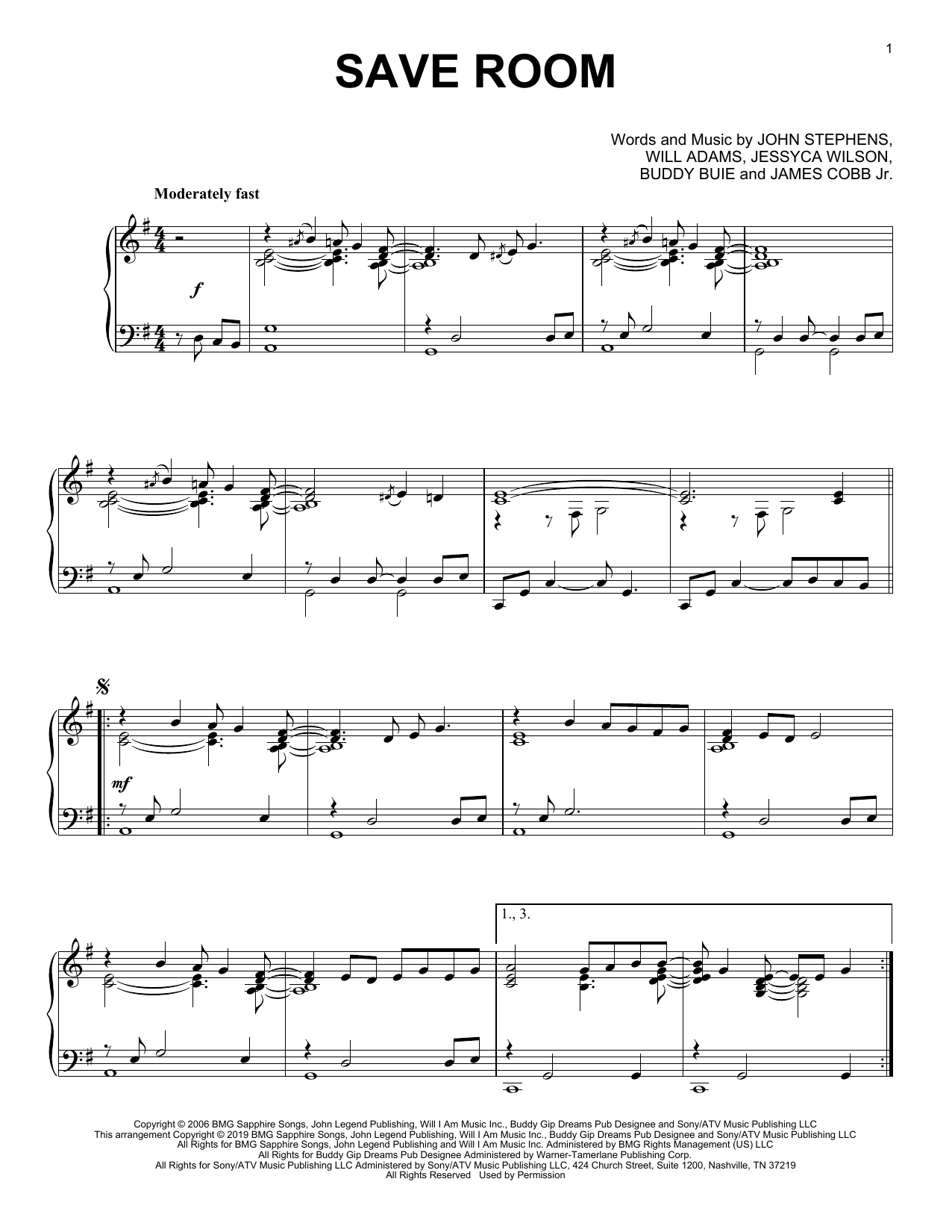 John Legend Save Room Sheet Music Notes Chords Download Printable Piano Solo Sku 414556