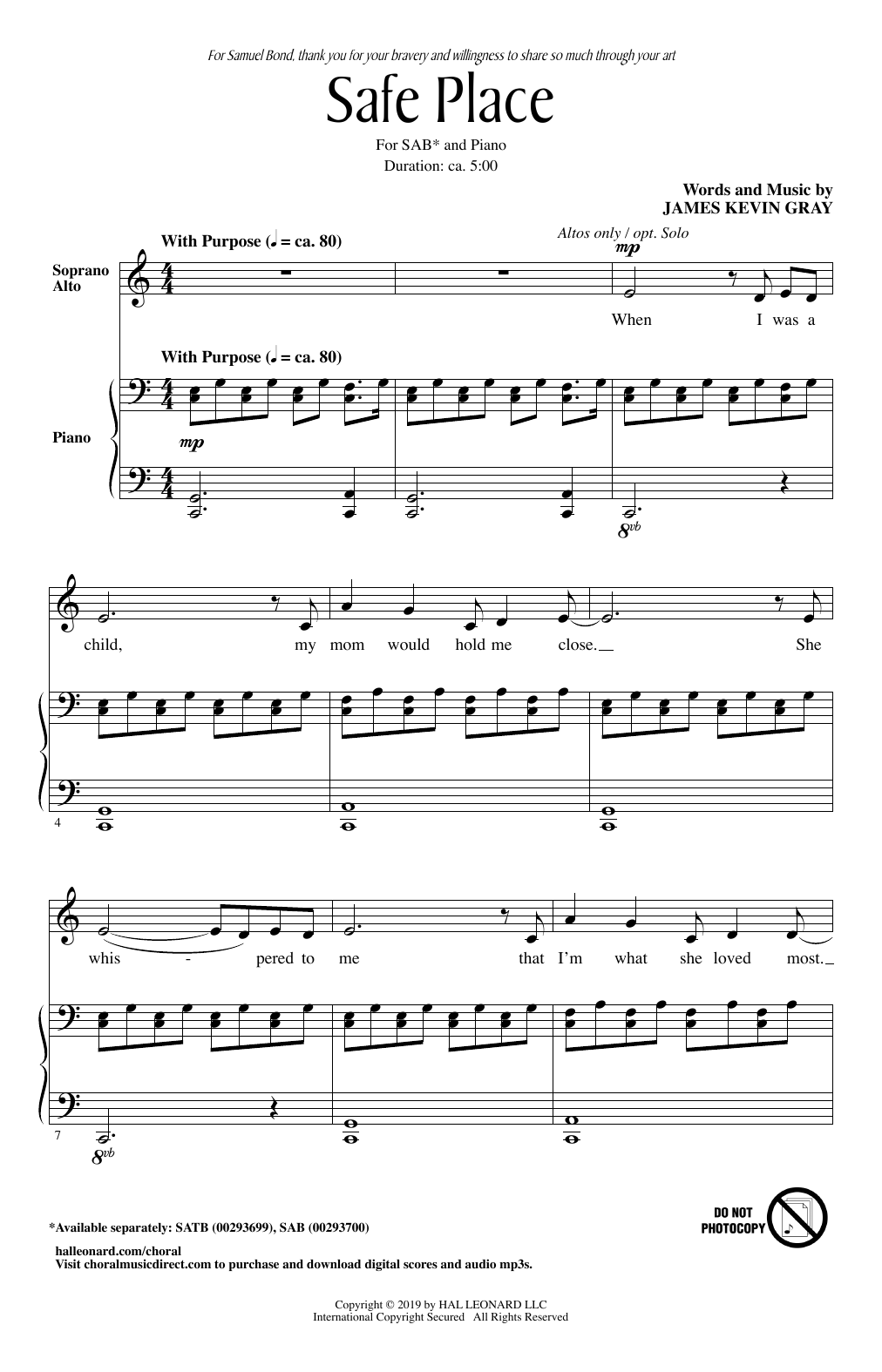 Preview James Kevin Gray Safe Place Inspirational sheet music, notes and chords for SAB Choir, SKU: 414808 sheet music, piano notes, chords, guitar tabs, score, transpose, transcribe, how to play, guide, download, learn, tutorial, progression, song, artist, awards, billboard, mtv, vh1, tour, single, album, release