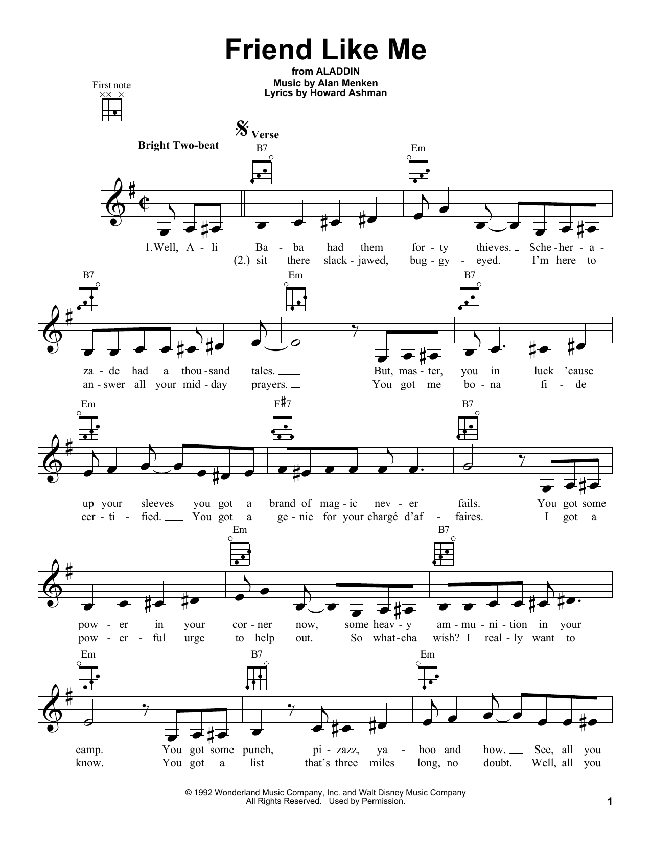 Alan Menken Buddy Including Me (towards Aladdin) Sheet Audio Notes, Chords Down load Printable Ukulele - SKU: 414821 image relating to Disney Piano Sheet Music Free Printable named Alan Menken Mate Including Me (versus Aladdin) Sheet New music Notes, Chords Obtain Printable Ukulele - SKU: 414821