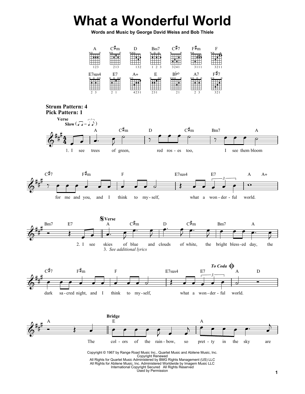 Louis Armstrong What A Wonderful World Chords, Sheet Music Notes | Download Pop Easy Guitar PDF ...