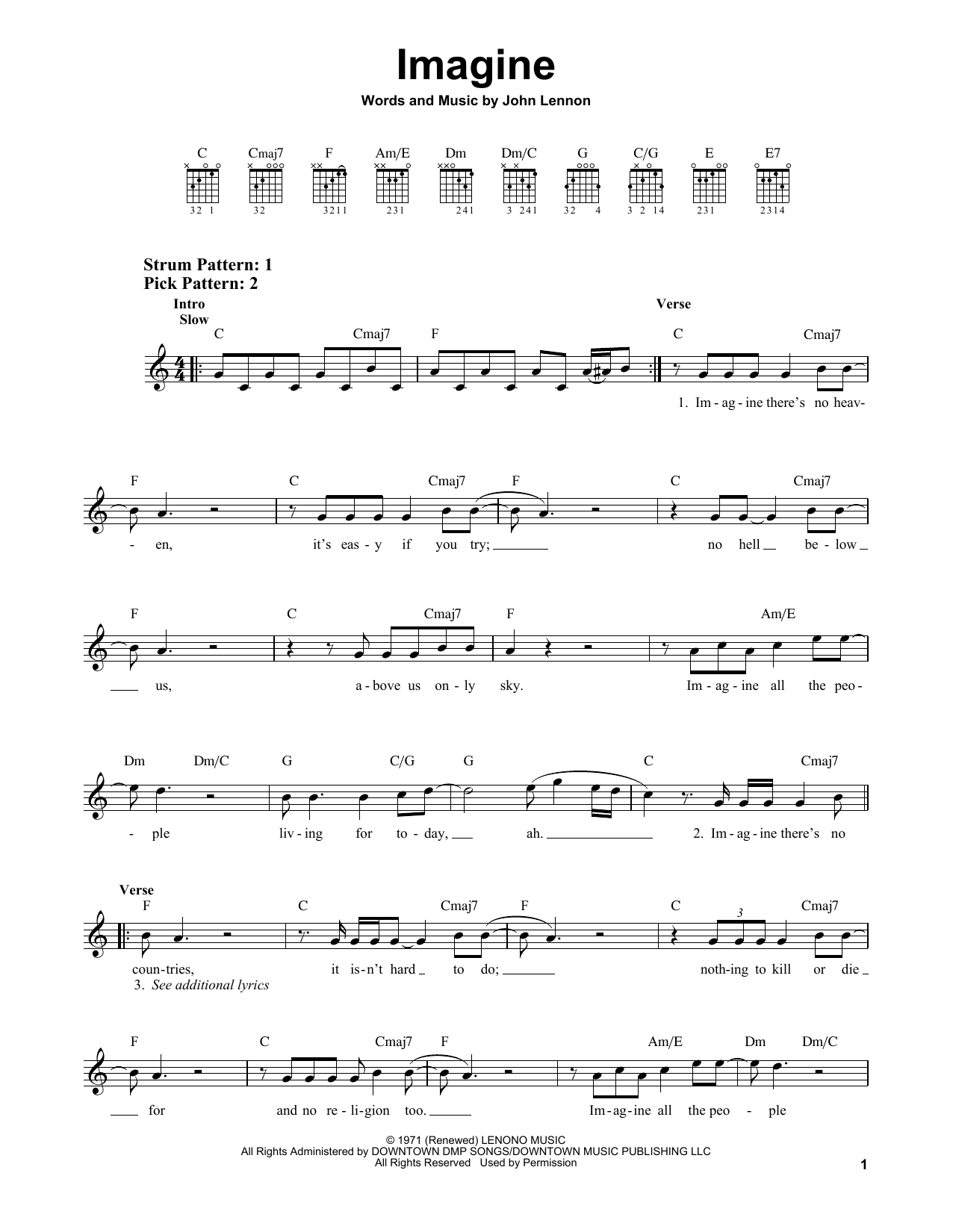 John Lennon Imagine Chords, Sheet Music Notes | Download ...