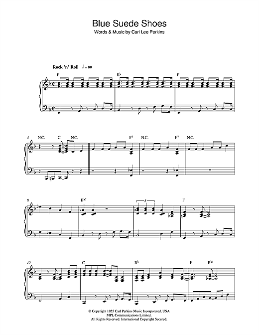 Preview Elvis Presley Blue Suede Shoes Rock N Roll sheet music, notes and chords for Piano, SKU: 42226 sheet music, piano notes, chords, guitar tabs, score, transpose, transcribe, how to play, guide, download, learn, tutorial, progression, song, artist, awards, billboard, mtv, vh1, tour, single, album, release