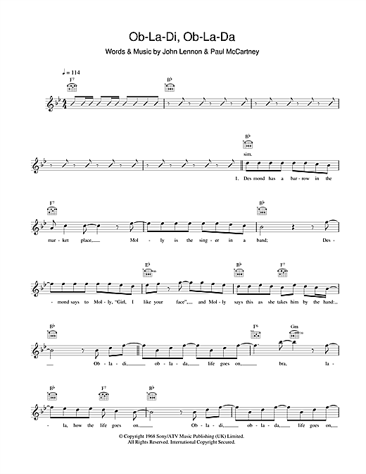The Beatles Ob La Di Ob La Da Sheet Music Notes Chords Download Pop Notes Melody Line Lyrics Chords Pdf Print