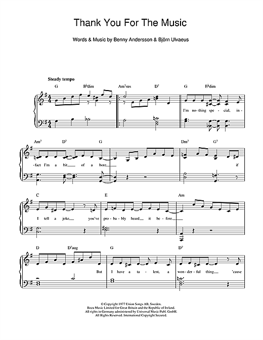 Abba Thank You For The Music Sheet Music Notes Chords Download Pop Notes Piano Vocal Pdf Print 44009