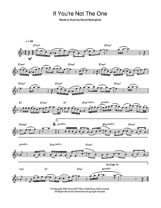 Daniel Bedingfield If You Re Not The One Sheet Music Notes Chords