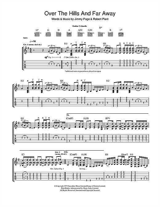 Led Zeppelin Over The Hills And Far Away Sheet Music Download