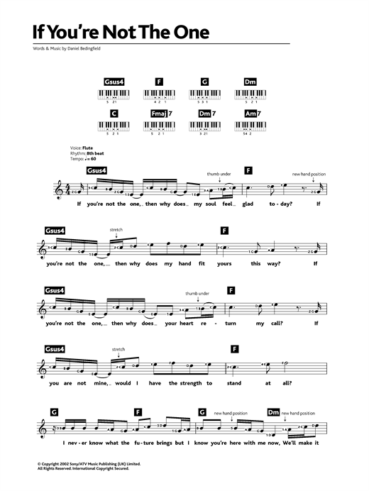 Daniel Bedingfield If You Re Not The One Sheet Music Notes Chords Download Pop Notes Keyboard Pdf Print 44356