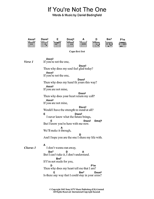 Daniel Bedingfield If You Re Not The One Sheet Music Notes Chords