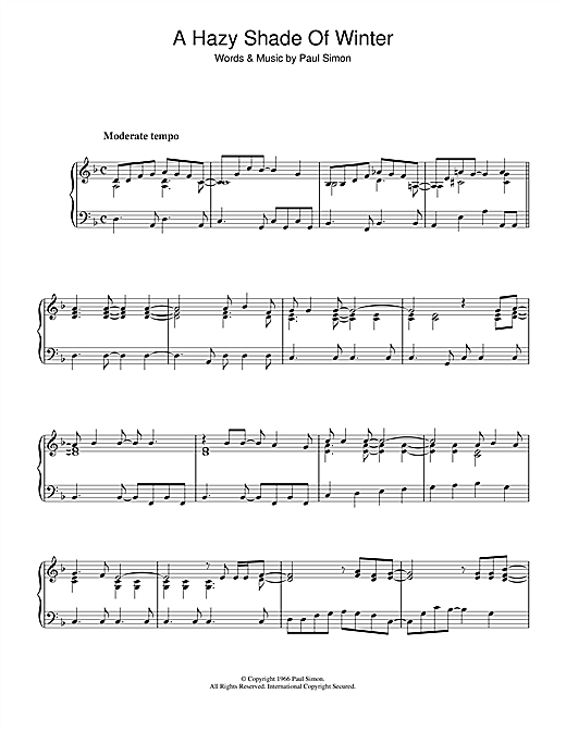 Simon Garfunkel A Hazy Shade Of Winter Sheet Music Notes Chords