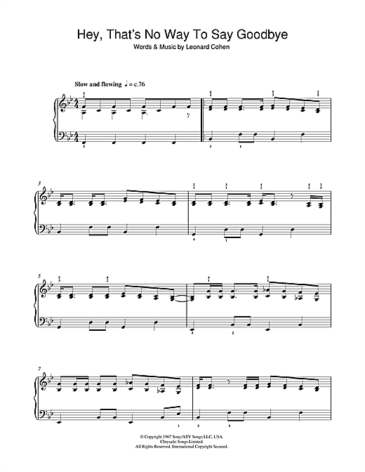 Leonard Cohen Hey That S No Way To Say Goodbye Sheet Music Download Pdf Score 44419